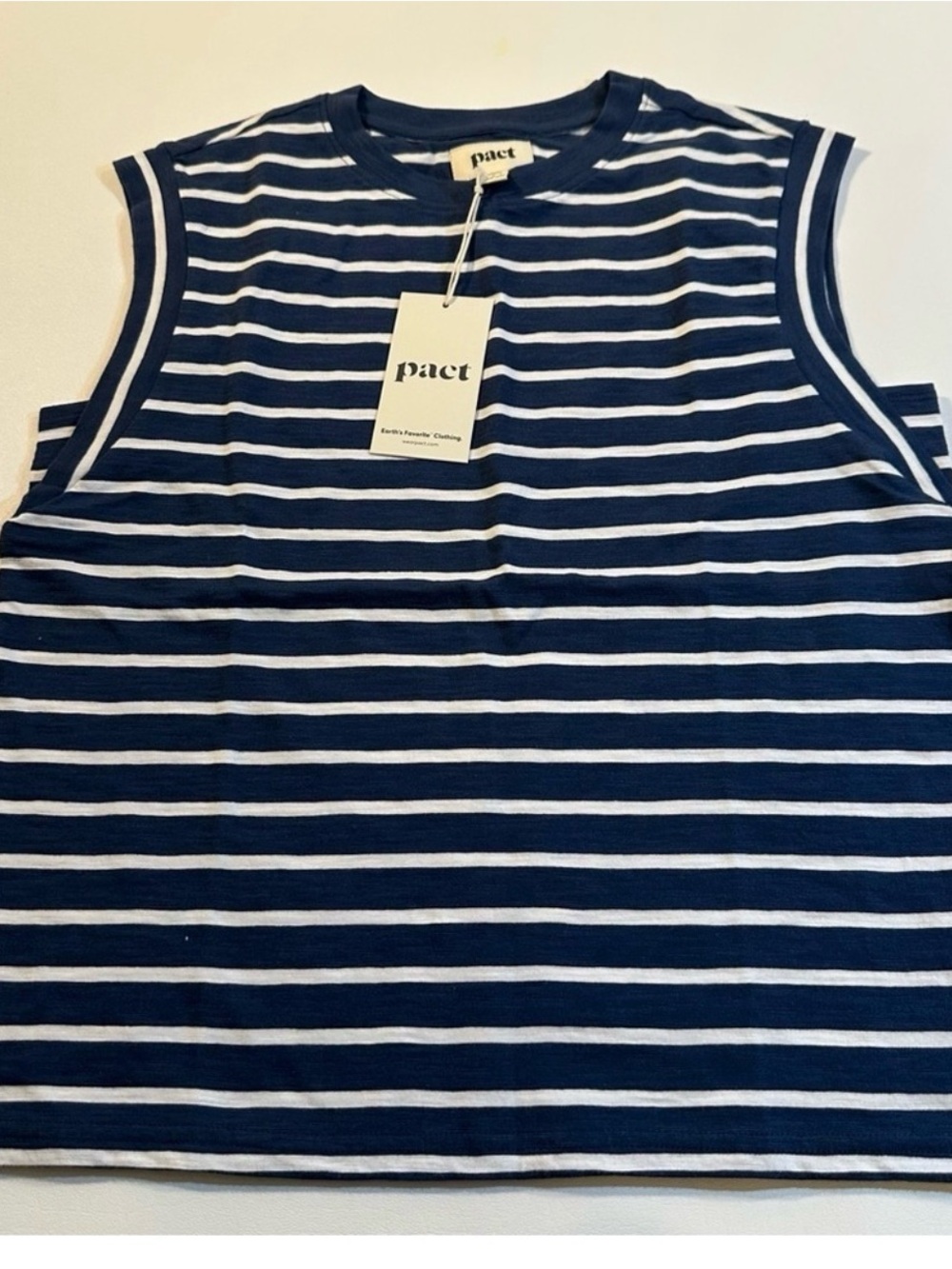 Pact Navy and White Striped Sleeveless Tee